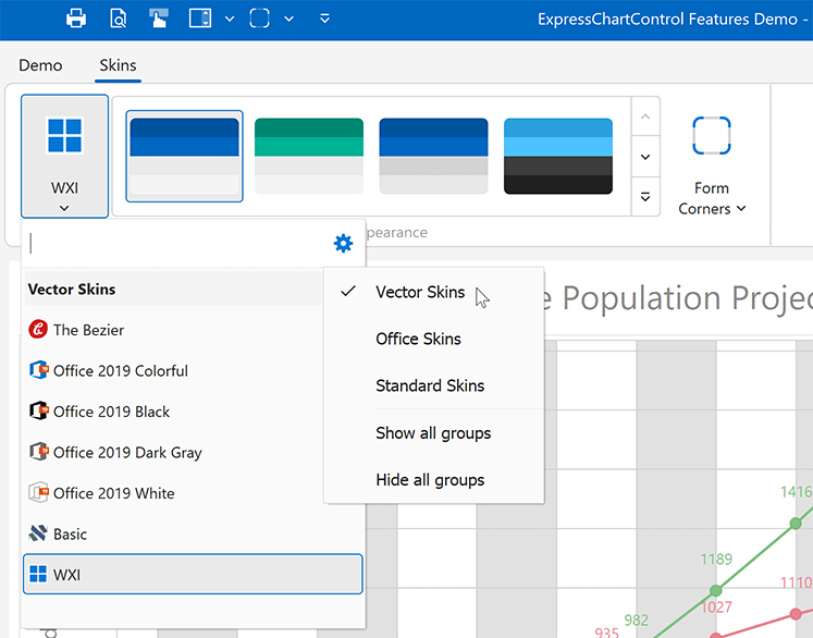 Modernized Skin and Palette Selectors for Bar and Ribbon Menu