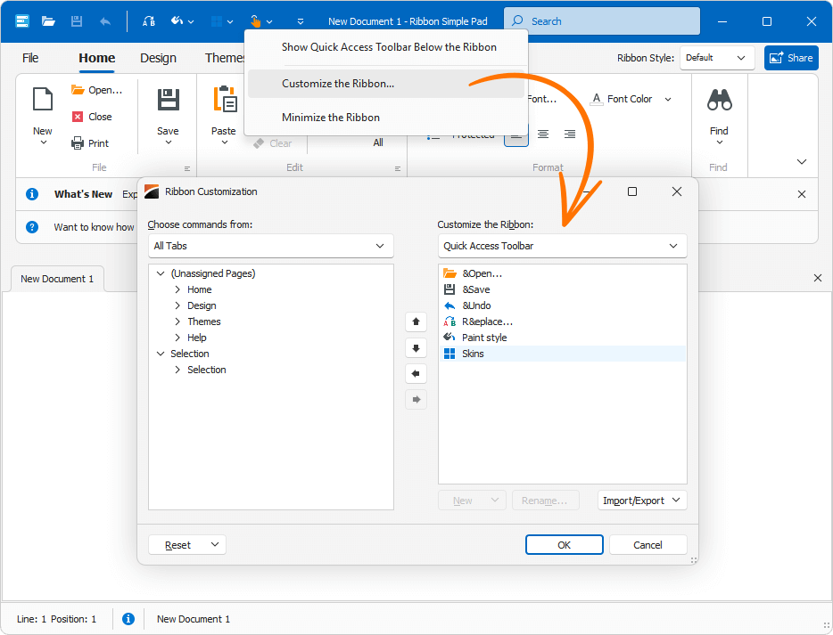 Customize QAT Commands in Ribbon Customization Form