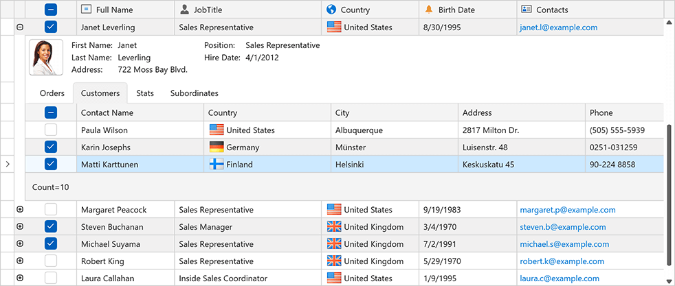 Web Style Selection in Master-Detail Mode