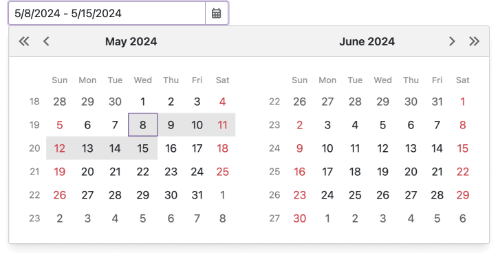 Blazor Date Range Picker, DevExpress