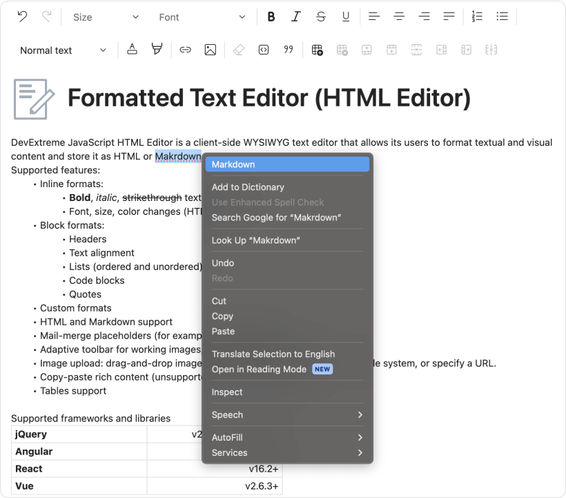 Spellcheck and CSP Support - DevExtreme HTML Editor, DevExpress