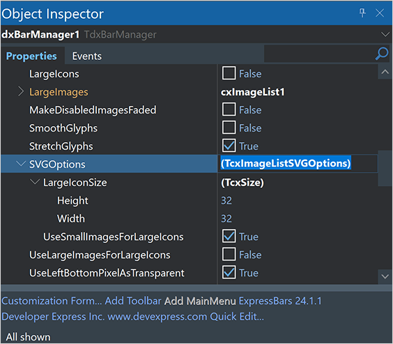 Easier SVG Assignment for Image Lists at Design-Time - VCL Components, DevExpress