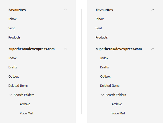 Configurable Item Indents - WinForms Accordion Control, DevExpress