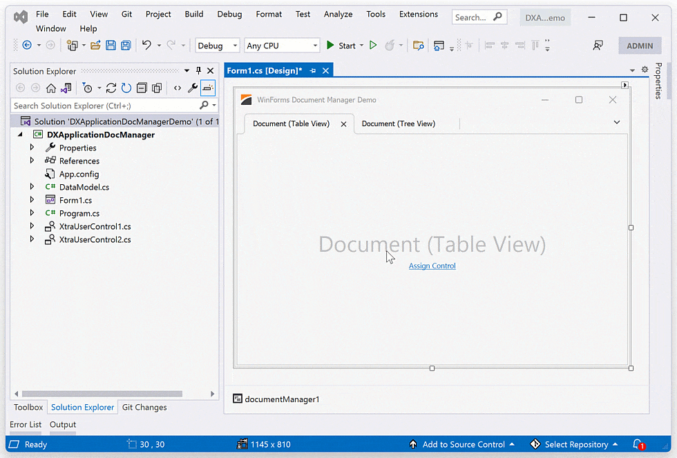 Adding Content at Design-Time - WinForms Document Manager, DevExpress