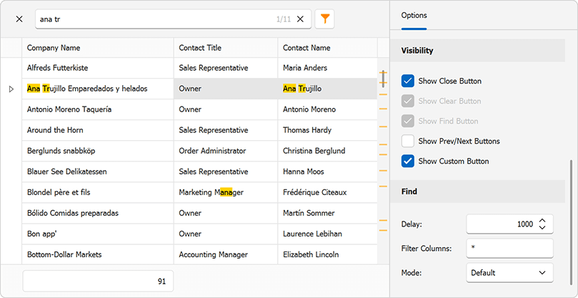 Display Custom UI Elements in the Find Panel - WinForms Data Grid, DevExpress