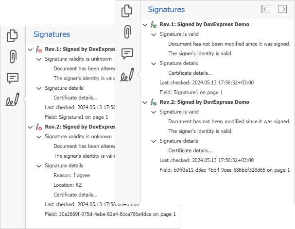 Signature Info Panel - WinForms PDF Viewer, DevExpress