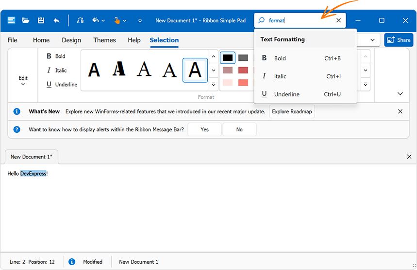 Manage and Display Relevant Commands within the Search Menu Popup - WinForms Ribbon Control, DevExpress