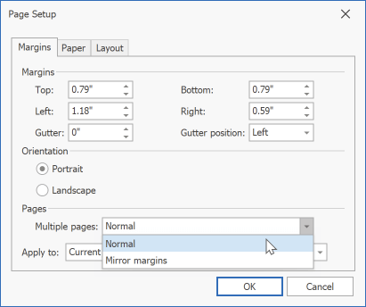 Gutter and Mirrored Margins - DevExpress WinForms Rich Text Editor