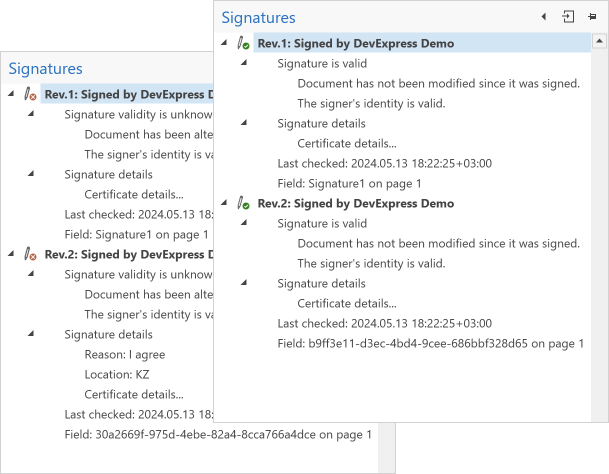 Signature Info Panel - WPF PDF Viewer, DevExpress