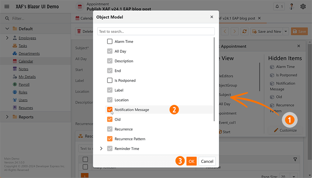 Add New Fields into the Customization Form of the Layout Controls - XAF for Blazor, DevExpress