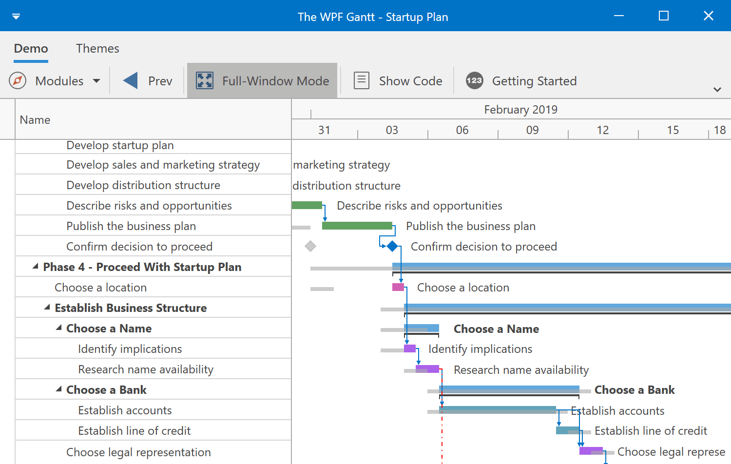 Baseline - WPF Gantt Control, DevExpress