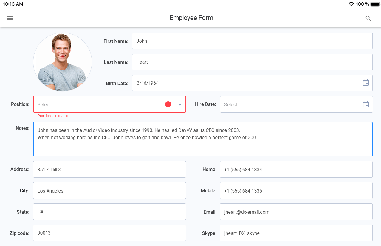 Xamarin.Forms Data Form Control, DevExpress