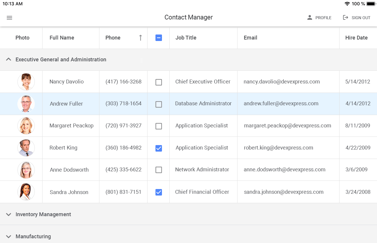 Xamarin.Forms Data Grid Control, DevExpress