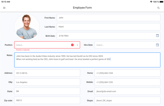 Xamarin.Forms Data Form and Editors, DevExpress